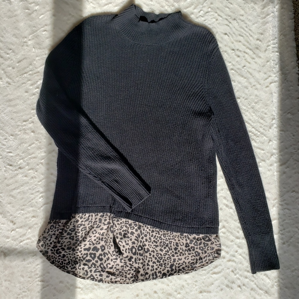 Black Turtleneck Sweater with Cheetah Print